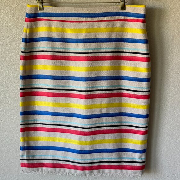 J. Crew Colorful Jacquard Stripe Pencil Skirt Straight Skirt Lined Fringe Hem - Picture 16 of 16